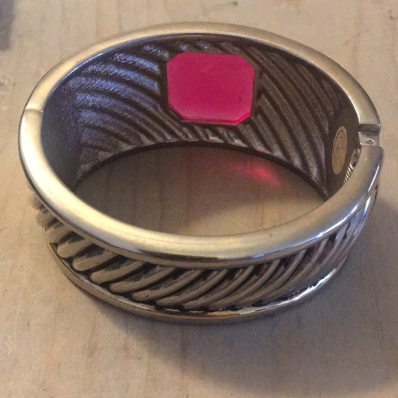 SOLD Chunky Silver Faceted Pink Gem Clamper Bracelet - Picture 2 of 3